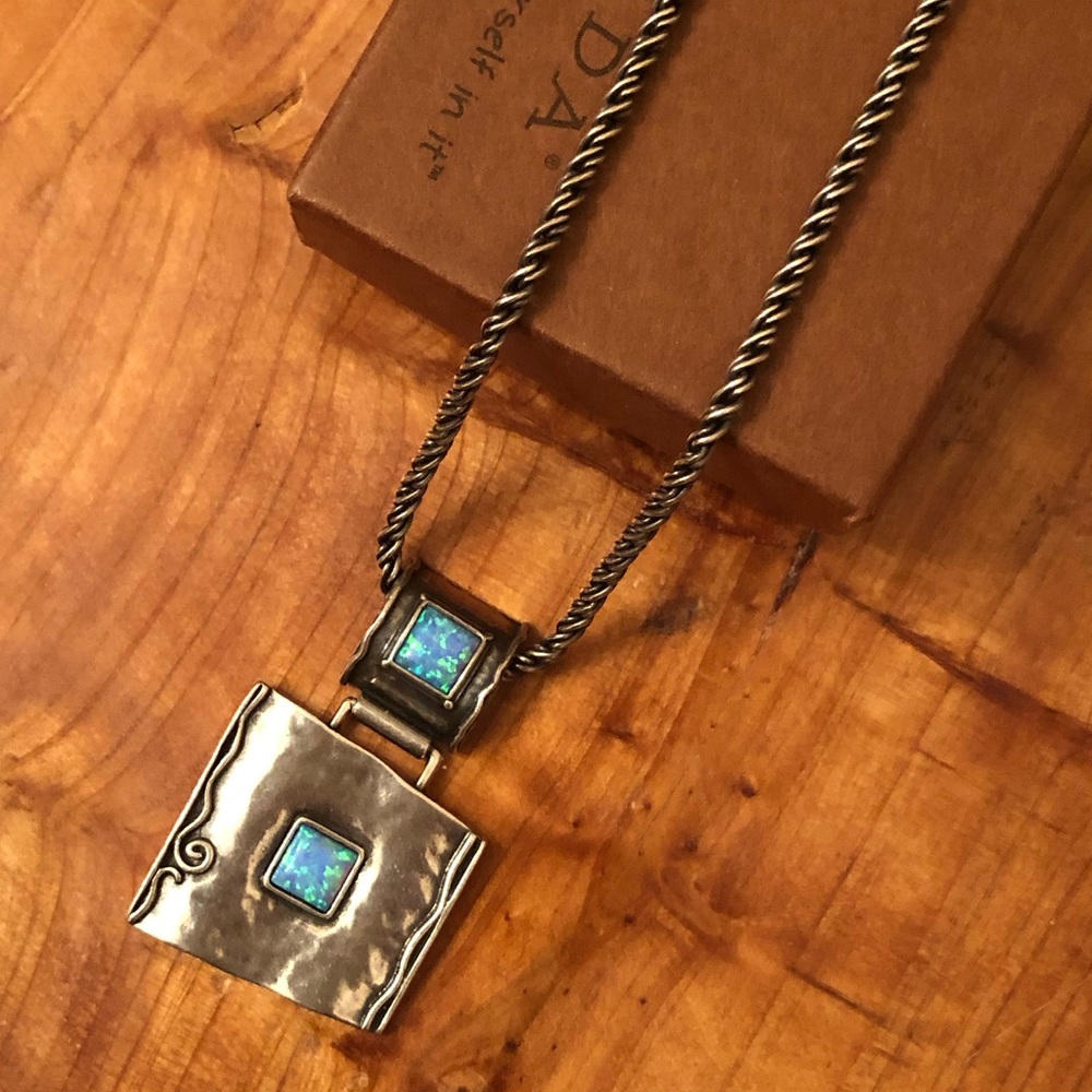 Rare Vintage Silpada Sterling Silver Faux Blue Opal Pendant Necklace N0951 - Picture 4 of 11